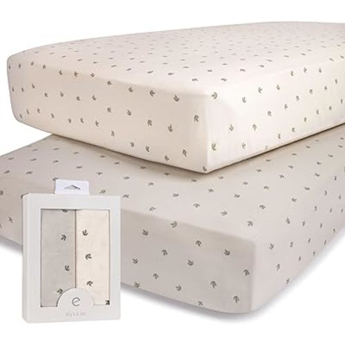 Ely’s & Co. Pack and Play Sheets, for Mini/Portable Crib, 2 Pack Fitted Playpen Play Yard Sheet Set Compatible with Graco Pack n Play, for Baby Boys/Girls, 100% Cotton, Sage Vintage Leaf, 38”x24”x5”