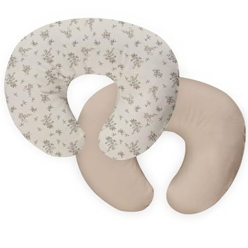 Nursing Pillow Cover,2-Pack Removable Cover for Breastfeeding Pillows,Ultra-Soft Baby Nursing Pillow, Fits Newborn Feeding Pillow 22.5in*18in Polyester(Rosebuds and Vines)… - Beige