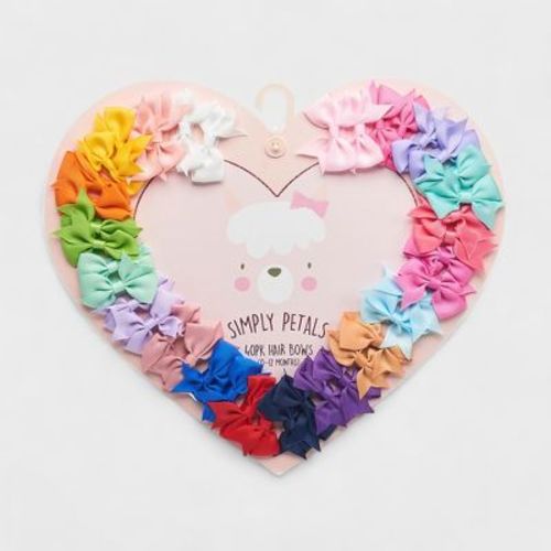 Simply Petals 40 Pack Heart Themed Hair Bow Set - Assorted Baby Bows for 0-12 Months, Colorful Clips for Infants, Girl, 40pcs