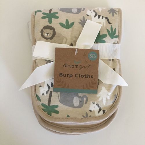 NEW Baby Burp Cloths Set Of 3 Animals Prints and Tan | DreamGro