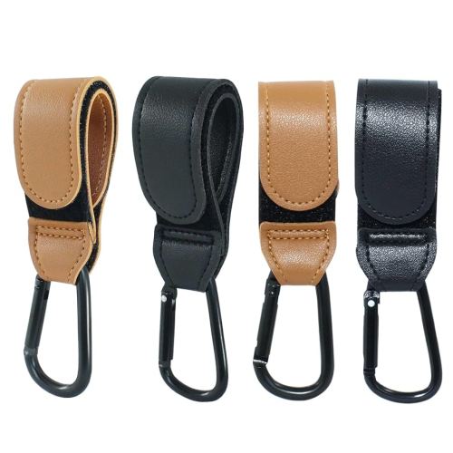 4 Pcs Black and Brown Stroller Hooks Clips, Mommy Baby Hook Straps for Diaper Shopping Bags Stroller Accessories