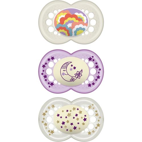 MAM Original Day & Night Baby Pacifier, Nipple Shape Helps Promote Healthy Oral Development, Glows in The Dark, 3 Pack, 16+ Months, Girl,3 Count (Pack of 1)