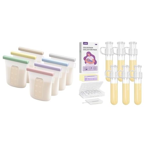 Nuliie Colostrum Collector Kit 7ml/6pcs + Nuliie 7 Pcs Silicone Breastmilk Storage Bags Reusable, 8oz/240ml