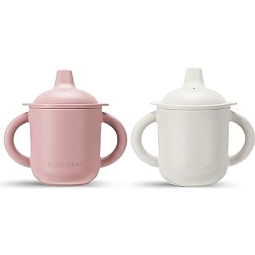 Leeleelon® Silicone Sippy Cups for Baby, Leak-Proof Sippy Cups for Baby & Toddler with Handles, Soft Spout Sippy Cup for Infants, 6+ Months, 6oz/180ml (Pack of 2)