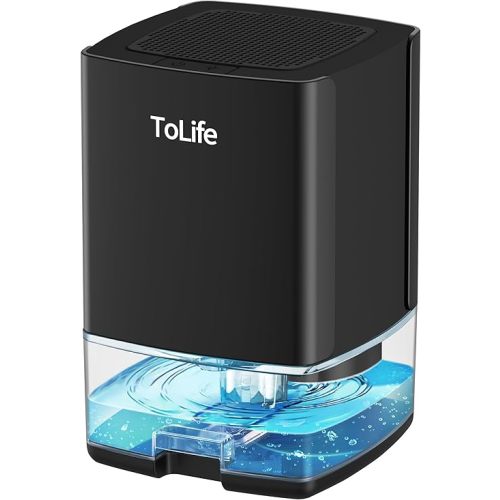 ToLife Dehumidifiers for Home 30 OZ Water Tank with Auto-Off 500 sq.ft Portable Small Dehumidifier for Bathroom Bedroom RV Closet Room 7 Colors LED Light, Black