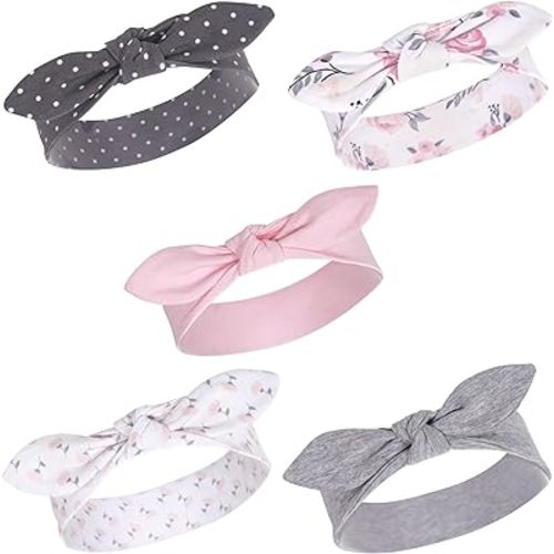Hudson Baby Unisex Cotton and Synthetic Headbands, Pink Floral, 0-24 Months