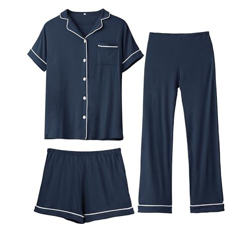 Rnxrbb 3 PCS Women Maternity Pajamas Set Nursing Postpartum Breastfeeding Pjs Sleepwear Lounger Clothes Button Down