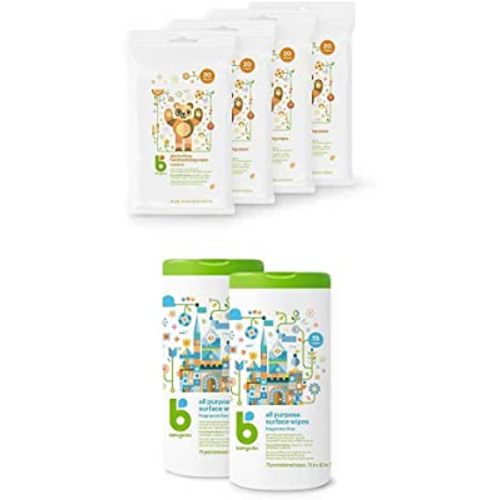Babyganics Alcohol-Free Hand Sanitizer Wipes, Mandarin with Babyganics All Purpose Surface Wipes