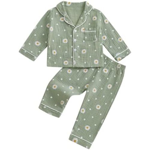 Kaipiclos Baby Girl Clothes Set Toddler Infant Girls Button-down Shirt Top Linen Pants 2PC Daisy Outfits 12 18 24 Month 3T 4T