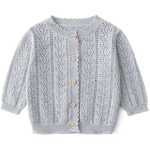 Simplee kids Baby Girl Thin Sweater Solid White Pink Cardigans for Toddler 0-3Years