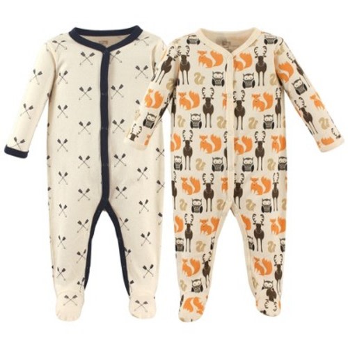 Hudson Baby Infant Boy Cotton Snap Sleep and Play 2pk, Cream Forest, 0-3 Months