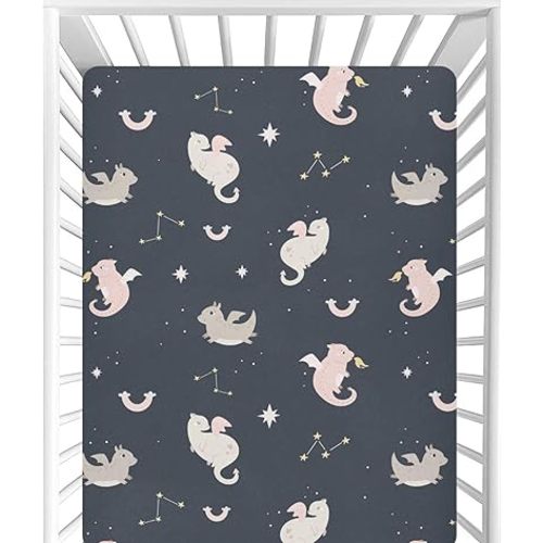 CaTaKu Cute Dragon Space Crib Sheets for Baby Girls Boys,Neutral Mini Crib Mattress Sheets Fitted, Baby Sheets for Crib Nursery Bed Toddler Mattress 27"x 39"