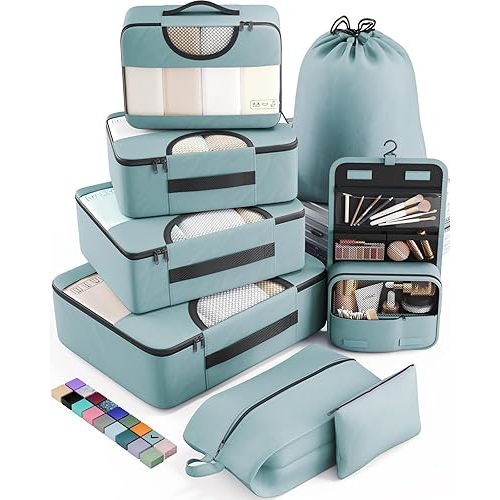 Veken 8 Set Packing Cubes for Travel Essentials, Suitcase Organizer Bags Set for Luggage, Road Trip Travel Accessories in 4 Sizes (Extra Large, Large, Medium, Small)