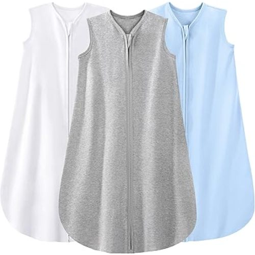 Yoofoss Baby Sleep Sack 6-12 Months 100% Cotton 0.5 TOG Baby Sleeping Bag 2-Way Zipper Toddler Wearable Blankets 3 Pack Breathable Lightweight (Medium)