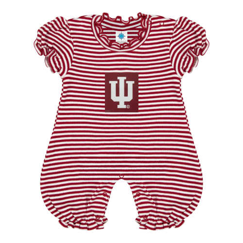 6-9 mos: Indiana Hoosiers Stripe Puff Sleeve Romper | College Baby
