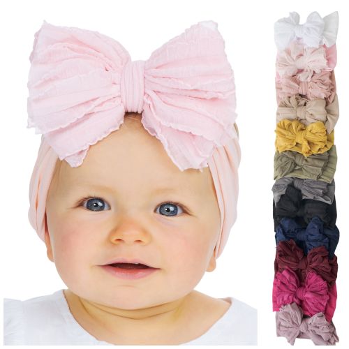 Big Ruffle Bow Nylon Headband, Baby Girl Headbands, Baby Hair Bows, Toddler Headband, Pink Newborn Headbands, Baby Girl Headwraps, Baby Gift
