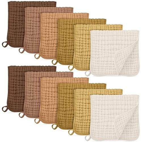 Unnivoll Muslin Burp Cloths for Baby 100% Cotton Burping Cloths for Boys Girls Large 20''X10'' Extra Soft and Absorbent 12 Pack - Gradient Coffee