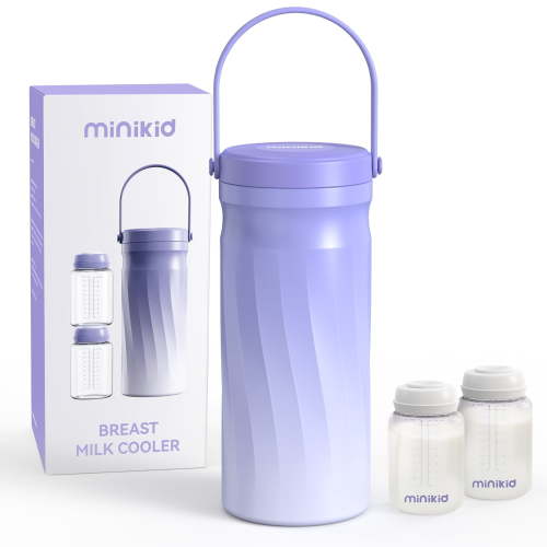 Minikid Portable Breast Milk Cooler,24H+ Extended Outdoor Cooling,20 OZ Travel Breastmilk Chiller with 2Pcs Baby Bottles for Breastmilk Storage,Purple