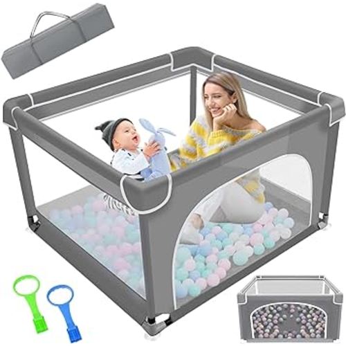 Baby Playpen,Playpen for Babies and Toddlers,Baby Play Yards Indoor,Safety Play Yard for Babies with Soft Breathable Mesh,No Gaps Playpen for Babies, Small Baby Playpens(36”×36”,Grey)…