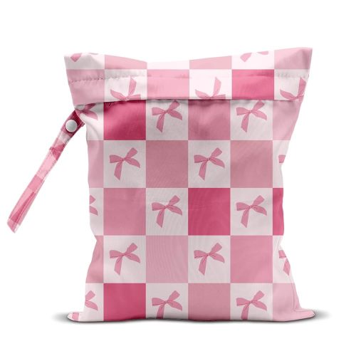 Wet Bag for Swimsuit Pool Travel Baby Cloth Diapers Dirty Yoga Gym Clothes Beach Bags Summer Gifts for Women Men Beach Vacation Essentials Pink Bow Checker Waterproof Wet Dry Bag Travel Laundry Bags