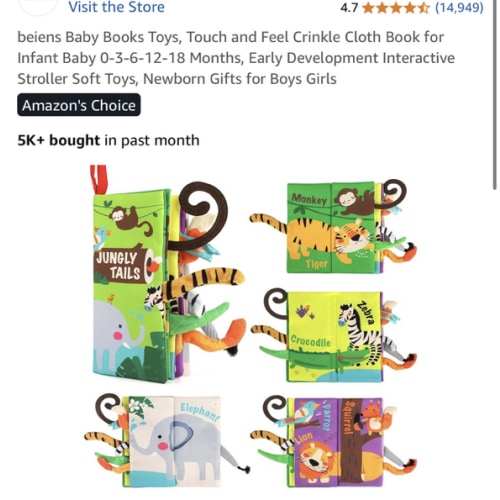 beiens Baby Books Toys, Touch and Feel Crinkle Cloth Book for Infant Baby 0-3-6-12-18 Months, Early Development Interactive Stroller Soft Toys, Easter Basket Essentials Shower Gifts for Boys Girls