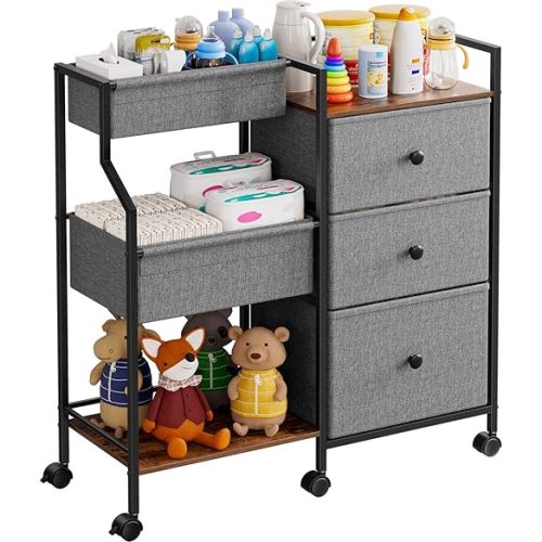 Baby Diaper Caddy Organizer and Storage Cart - 3 Tier Rolling Cart with Dividers and Drawers, Easy To Assemble, Mobile Utility Cart with Wheels for Nursery, Bedroom, Changing Table & Crib