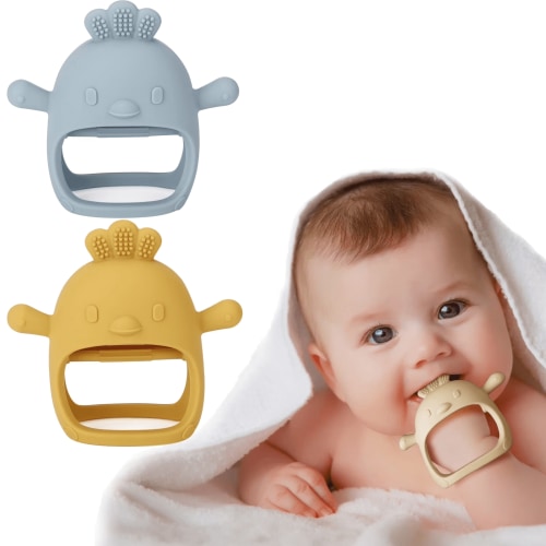 2Pcs Silicone Baby Teether Toy for Infants 3+ Months, BPA Free Anti-Drop Silicone Mitten Teething Toy for Soothing Sore Gums, Baby Chew Toys for Sucking Needs