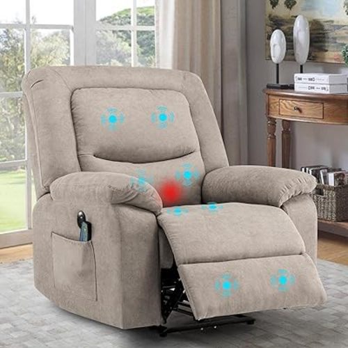 Power Recliner Chair with Massage and Heat, Electric Power Recliner Chairs for Adults, Recliner Chair with USB & Type-C Charge Ports, 2 Side Pockets, Microfiber Recliner Chair for Living Room