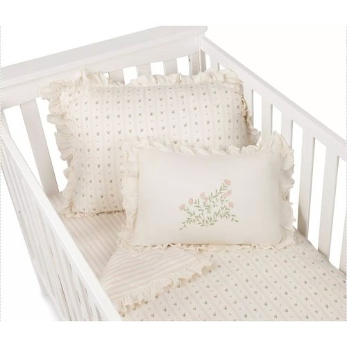 Ely's & Co. - Linear Floral Crib/Toddler Bedding Set for Girls, 5 Piece Set, 2 Fitted Crib Sheets, Quilted Comforter and Decorative Pillow with Insert