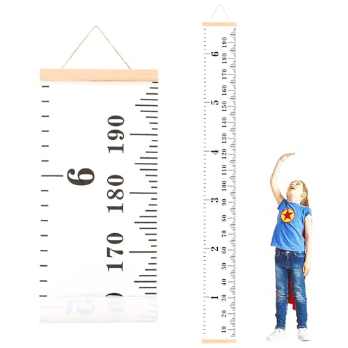 DOOLMIN Baby Height Growth Chart, Canvas Height Measuring Chart for Kids Child Toddler Boys Girls, 79" x 7.9" Hangable and Removable Waterproof Wood Ruler for Wall Room Nursery Décor (Black & White)
