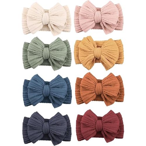 Niceye Handmade Baby Headbands Soft Stretchy Nylon Hair Bands with Bows for Newborn Infant Baby Toddler Girls