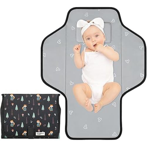 Baby Portable Changing Pad Travel - Waterproof Compact Diaper Changing Mat with Built-in Pillow - Lightweight & Foldable Changing Station, Newborn Shower Gifts