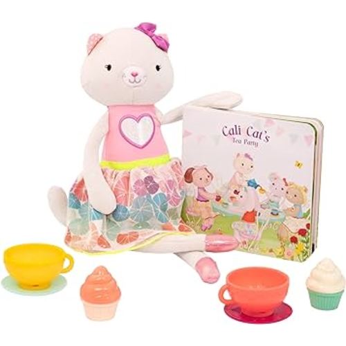 B. toys- Tippy Toes- Cali Cat- Plush Cat Playset- Pretend Play – Tea Party Set – Plush Cat Doll – Board Book – Cups & Play Food – 2 Years +