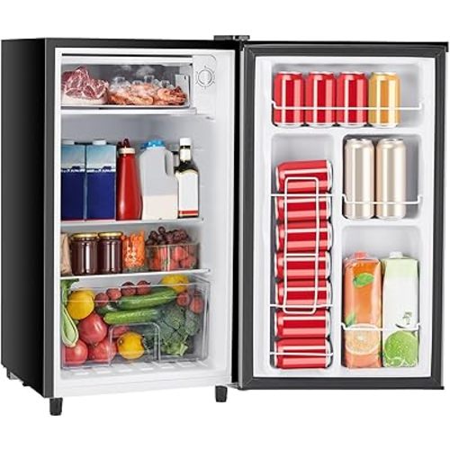 Sweetcrispy 3.2 Cu.Ft Mini Fridge with Freezer Small Refrigerator Single Door Adjustable Thermostat Energy-efficient Low Noise, Compact Fridge for Bedroom, Office, Dorm (Silver Door)