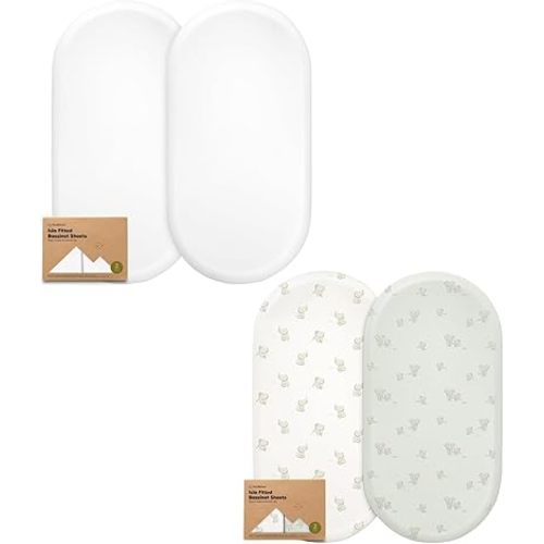 Keababies 2-Pack Bassinet Sheets for Girls, Boys - Bamboo Viscose Bassinet Mattress Sheets Compatible with Halo Bassinest Swivel Sleeper, Graco, Baby Delight, Chicco, Unisex Fitted Bassinet Sheets