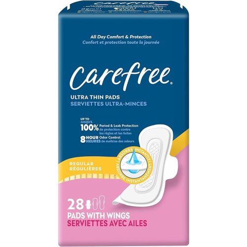 Carefree Ultra Thin Pads for Women, Regular Pads with Wings, 28ct | Carefree Pads, Feminine Care, Period Pads & Postpartum Pads | 28ct (Pack of 1)