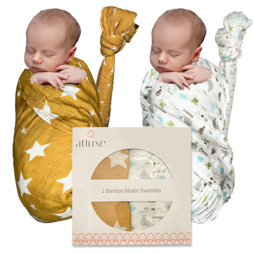 Atluxe Premium Baby Swaddle- Viscose - Cotton Blend Fabric, 2 Pack (Tan)