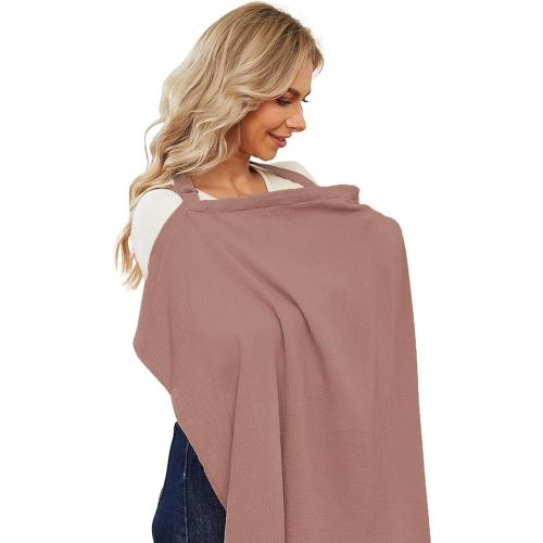 PPOGOO Muslin Nursing Cover for Baby Breastfeeding, Breathable Privacy Nursing Covers for Mom 100% Cotton Breastfeeding Cover with Rigid Hoop for Mother Nursing Apron (Red)