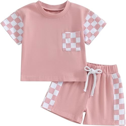 Fernvia Toddler Baby Girl Summer Clothes 3 6 9 12 18 24 Months Cotton Outfits Short Sleeve Contrast T-Shirts Tops Shorts Sets