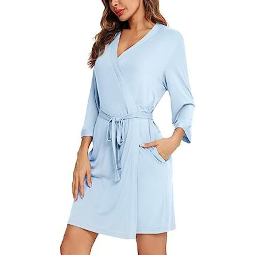 Samring Maternity Robe 3 in 1 Labor Delivery Nursing Gown Hospital Breastfeeding Dress Bathrobes Light Blue M at Amazon Women’s Clothing store
