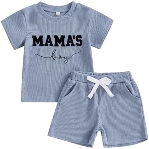 Toddler Baby Boy Summer Clothes Embroidered Waffle Short Sleeve T-Shirts Elastic Shorts Newborn Infant Boy Outfits