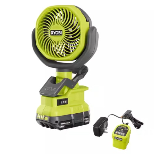 RYOBI ONE+ 18V Cordless 4 in. Clamp Fan Kit with 1.5 Ah Battery and Charger PCF02KN
