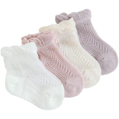 4-Pack Baby Girl Socks (0-6 & 6-12 Months): Delicate, Stylish, Lightweight, and Breathable Socks for Adorable Infant Outfits