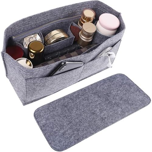 Doxo Purse Organizer Insert Handbag&Tote Felt with Bag Fits for Speedy and Neverfull & Base Shaper 2pc Set (Large- Gray-Combination)