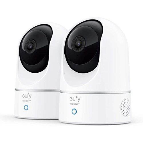 eufy Security Indoor Cam E220, Camera for home Security, Pan & Tilt, Dog/Pet Camera, 2K Wi-Fi Plug-in, Motion Tracking, Motion Only Alerts, Night Vision, HomeBase 3 Compatible, Voice Assistant Support