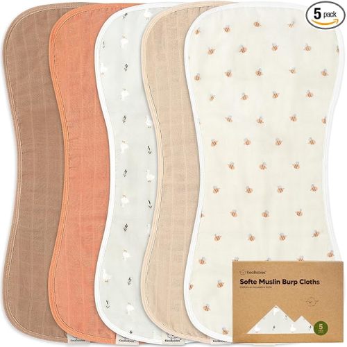 5-Pack Muslin Burp Cloths Baby Boy, Girl - Very Absorbent Baby Burp Cloth Rags, 8-Layers Viscose Derived from Bamboo Cotton Muslin Towel, Super Soft Spit Up Rags, No Shrink Washcloths (Hills)