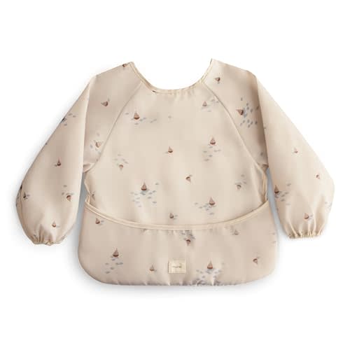 mushie Long Sleeve Baby Bib | Water Resistant Adjustable Fit for Ages 6-24 Months