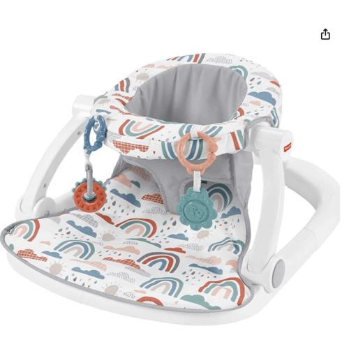 Fisher-Price Portable Baby Chair Sit-Me-Up Floor Seat with Developmental Toys & Machine Washable Seat Pad, Rainbow Showers