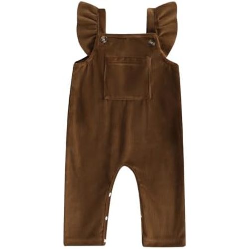 YOKJZJD Newborn Baby Girl Corduroy Velvet Ruffle Romper Jumpsuit Overalls Fall Suspender Pants Leggings Christmas Outfit