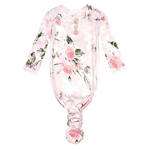 Posh Peanut Newborn Knotted Baby Gowns 0-3 Months - Easy-Tie Hospital Outfit Viscose from Bamboo Sleepers for Baby Boy & Girl, Vintage Pink Rose
